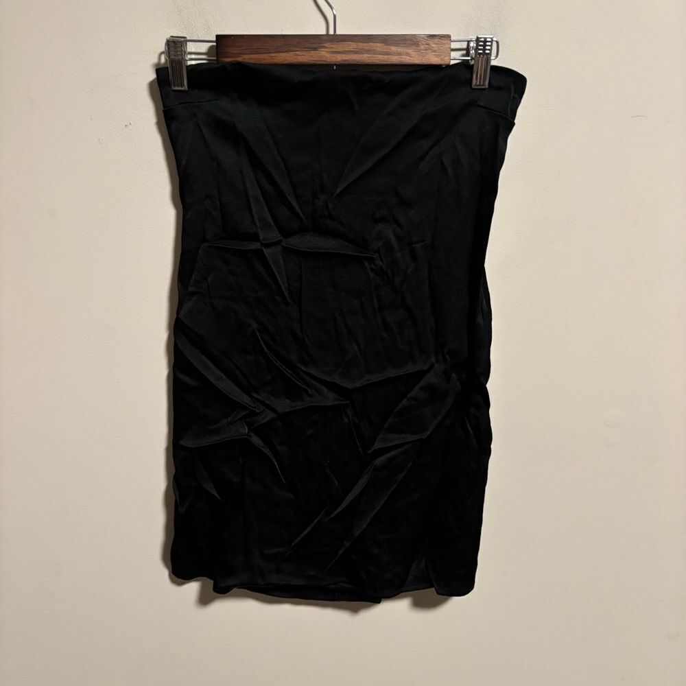 Zara Mini Strapless Bodycon Tube Dress Satin Black- Size Large - Picture 2 of 8